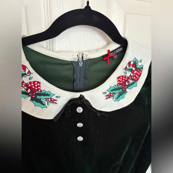 Hell Bunny Green Velvet Holiday Dress | Pinup Rockabilly Style | Size XS - Picture 5 of 13